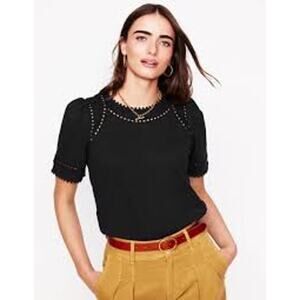 Boden Mila Trim Detail Top Navy Cotton Short Sleeve Straight Fit Women 4